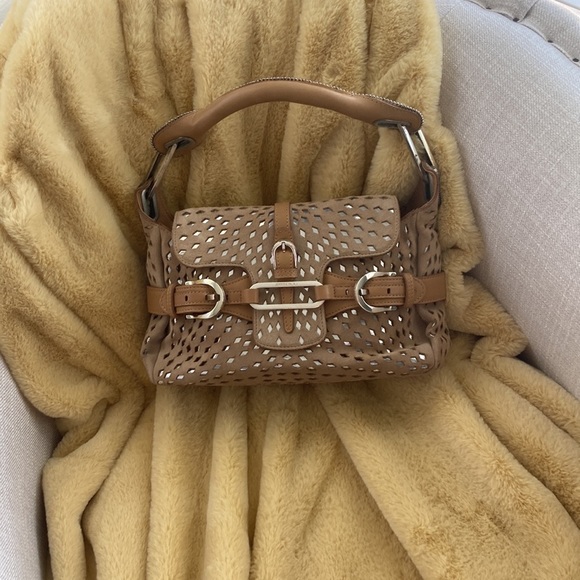 JIMMY CHOO TAN SUEDE & SILVER METALLIC HOBO PURSE like new ! GORGEOUS - Picture 10 of 11